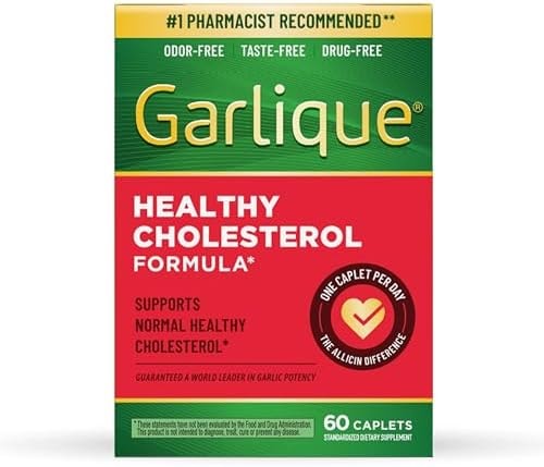 Garlique Garlic Extract Supplement, Healthy Cholesterol Formula, Odorless & Vegan, 60 Caplets