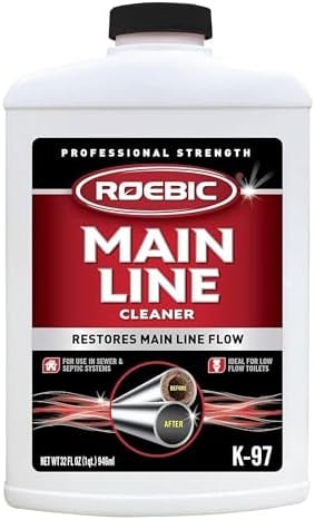 Roebic K-97 Liquid Main Line Cleaner with Bacteria Enzymes, Eliminates Organic Buildup in Sewer/Septic System and Protects from Clogs, Safe for Bathroom Toilet, 32 fl oz