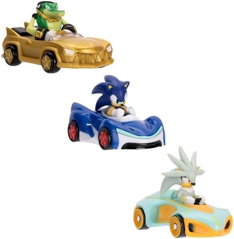 JAKKS Pacific Sonic The Hedgehog 1:64 Die-Cast Collectible Vehicles from the Team Sonic Racing Game! 3-Pack Toy Cars from Wave #8 - Officially Licensed by SEGA