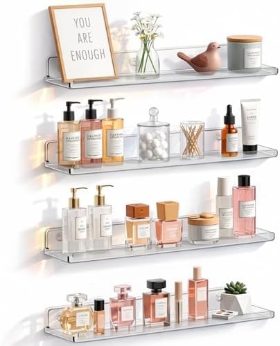 Lifewit Acrylic Floating Shelves for Bathroom 14" Clear, 4 Pack