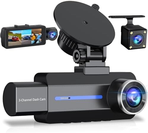 BAEASU Dash Cam Front and Rear 2.5K/1440P, 3 Channel Dash Camera for Cars Dash Cam Front Rear and Inside with 32GB Card, 3.16" IPS Screen, G-Sensor, Loop Recording, Night Vision, Parking Mode