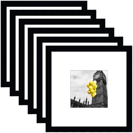 BSRHOME 8x8 Picture Frame Set of 6, Display Pictures 4x4 with Mat or 8x8 Without Mat, Tabletop Display and Wall Hanging Photo Frame, Collage Wall Decor Gallery Wall Frame Set, Black