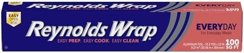 Reynolds Wrap Everyday Strength Aluminum Foil Roll, Freezer Safe and Grill Safe, Great for Foil Packets and Home Cooking, 12 Inches Wide, 100 Total Sq. Ft.