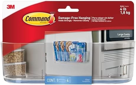 Command Large Caddy, Holds up to 4 lb, 8.6" x 3.1" x 3", 1 Caddy with 4 Strips, Damage-Free Organization Wall Mount to Cabinet, Kitchen, Pantry, Closet, or Under Sink