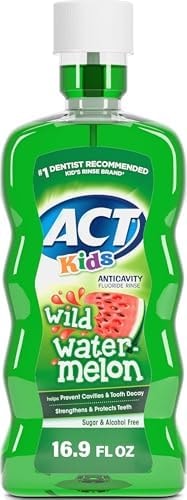 ACT Kids Anticavity Fluoride Rinse Wild Watermelon 16.9 fl. oz. Accurate Dosing Cup, Alcohol Free