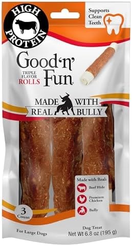 GOOD 'N' FUN Rolls Dog Treat with Real Bully for Large Dogs, 3 Count