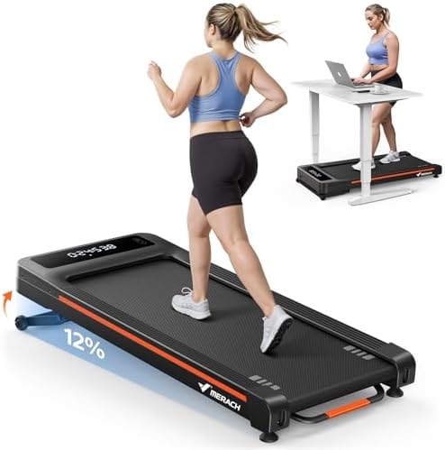 MERACH NovaWalk W50 TrekPad, 12% Auto Incline Walking Pad Treadmills for Home, 400lbs Capacity, Under Desk Treadmill with Remote & LED