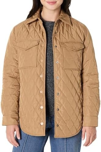 Amazon Essentials Women's Regular-Fit Quilted Jacket, Camel, X-Small