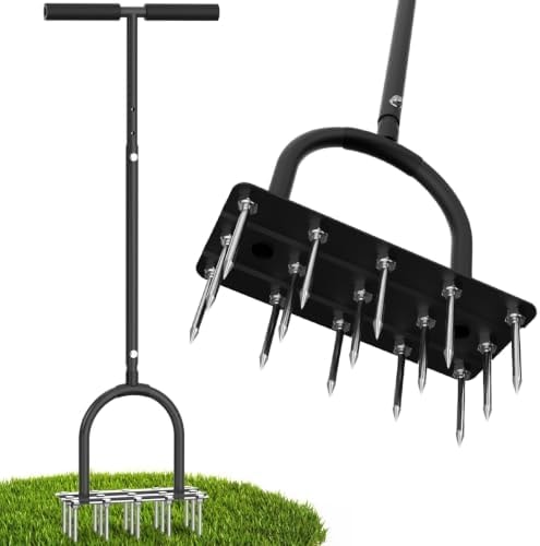 Lawn Aerator Tool, Heavy Duty Manual Grass Aerator for Lawn（Black）