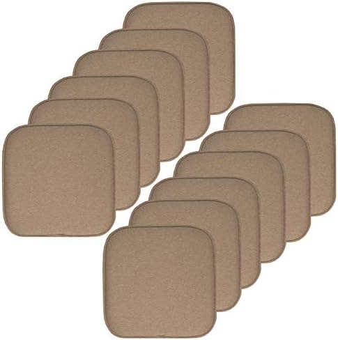 Sweet Home Collection Chair Cushion Memory Foam Pads Honeycomb Pattern Slip Non Skid Rubber Back Rounded Square 16" x 16" Seat Cover, 12 Pack, Charlotte Taupe