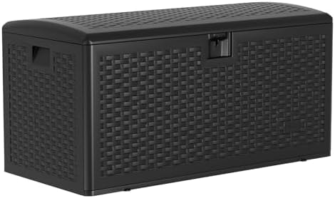Garvee 99 Gallon Waterproof Large Resin Deck Box Indoor Outdoor, Lockable Storage Container for Patio Furniture Tools, Waterproof Deck Box Patio Storage Bin for Pool Garden, Black