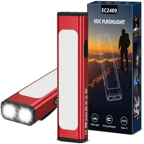 Spriak EDC Flat Flashlight Rechargeable, 1200 Lumens USB-C (Red, 1PCS)
