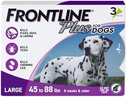 FRONTLINE Plus Flea & Tick Spot Treatment for Large Breed Dogs 45-88 lbs. (Purple) Count of 3