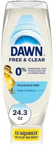 Dawn Free & Clear EZ-Squeeze Dish Soap Liquid, Dishwashing Liquid, Grease Removal, Upside Down Bottle, Unscented, 24.3 Fl Oz
