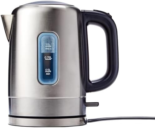 Amazon Basics Electric Stainless Steel Kettle for Tea and Coffee, BPA-Free, Fast Boiling, Auto Shut-Off, 1 Liter, 1500W, Black and Silver