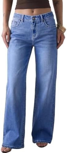 Sidefeel Women's Wide Leg Jeans High Waisted Denim Pants Size 8 Blue