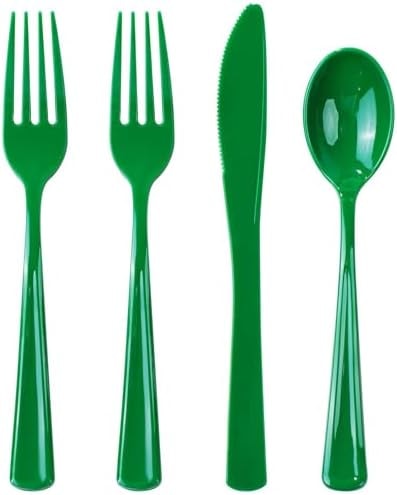 WDF 160 Pcs Green Plastic Silverware - Heavy Duty Silverware Includes 80Forks, 40Spoons, 40Knives, Green Plastic Utensils Perfect for Party/Wedding/Birthday/Daily Using