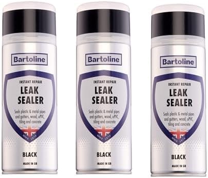 Bartoline Leak Sealer Spray, Black, 13.5 oz [3 Pack] - Instant Waterproof Sealant for Pipes, Gutters, Roofs, Cracks & More Weatherproof, Durable & Overpaintable - 400 ml