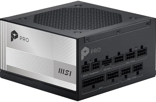 MSI PRO A850PL PCIE5, Fully Modular Gaming 850W Power Supply, 80+ Platinum, Native 12V-2x6 Cables, Server-Grade Capacitor, ATX 3.1 & PCIe 5.1 Ready, Low-Noise, Embossed Jacket Cables, 7 Year Warranty