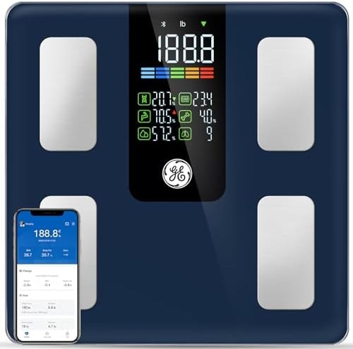 GE Smart Scale for Body Composition, Weight, BMI, 500lb, Large 11.8-Inch