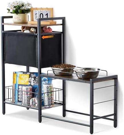 VEVOR Pet Feeding Station with Storage, 4 Height Adjustable Elevated Dog Bowl, Dog Bowls Stand with Toy Bin Basket, Raised Feeding Station Cabinet, Pet Storage Organizer for Large Medium Small Dogs