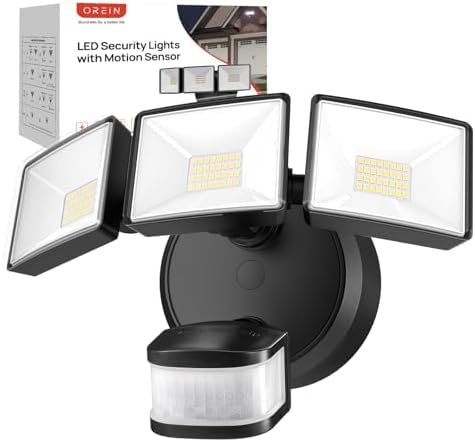 OREiN Motion Sensor Outdoor Flood Light 42W 6500LM, Super Bright LED Security Light, Dusk to Dawn/Auto/Manual Modes, IP65 Waterproof Hardwired Floodlight for Yard, Garage, Porch, Driveway