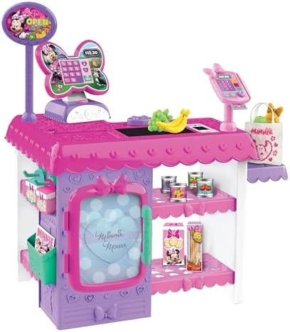 Disney Junior Minnie Mouse Marvelous Market, Pretend Play Cash Register with Realistic Sounds, 38 Play Food Pieces and Accessories, Kids Toys for Ages 3 Up by Just Play