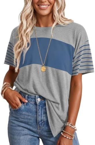 NILOINE Women 2026 Summer Tunic Tops Color Block T-Shirts Striped Shirt Top