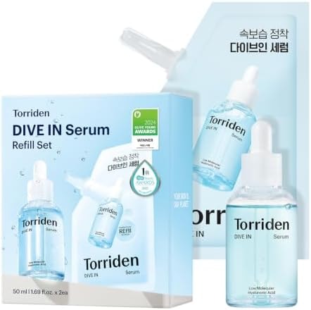 Torriden DIVE IN Serum 1.69 fl oz + refill pouch 1.69 fl oz | Deep Hydration to Get Glow Skin | Hyaluronic Acid, Panthenol, Allantoin | Korean Facial Serum