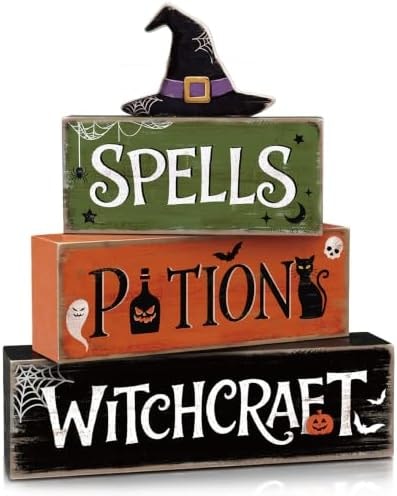 4 Pcs Hocus Pocus Decor, Vintage Halloween Decorations Indoor Table Sign