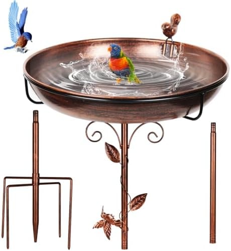 GRECOMEIN 12 Inch Metal Bird Bath for Outside（Bronze）