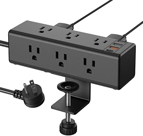 CCCEI Desk Clamp Power Strip with 9 Outlets, Desktop Edge Mount Surge Protector with USB-A and 45W USB-C Ports, Widely Spaced Desk Outlet Fast Charging Station, 6 FT Flat Plug, Fit 1.6 inch Table.