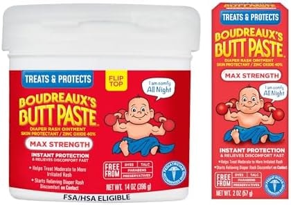 Boudreaux’s Butt Paste Maximum Strength Diaper Rash Cream, 2oz & 14oz
