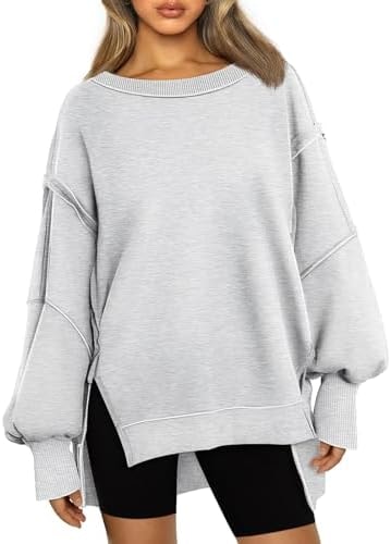 Trendy Queen Women's Oversized Crewneck Sweatshirts, Grey, M