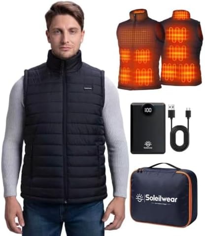 Soleilwear Men's Heated Vest with Battery, Lightweight Heated Vest for Men