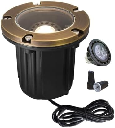 MALORY Low Voltage Landscape Lights, (φ126 mm) Brass Top Cover 12V Outdoor In Ground Lights, LED Well Lighting for Pathway, Driveway, Deck Step and Garden 1 Pack with MR16 Bulb (Flat Top)