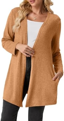 Cardigans Sweaters for Women Long Sleeve Lightweight Cozy Open Front Fall Cardigan with Pockets Trendy 2026 A - Orange