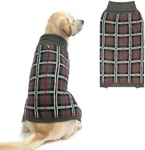 PUPTECK Dog Sweaters for Large Medium Small Dogs - Fall Classic Plaid Style Puppy Holiday Winter Coat Clothes Warm, Grey, XS