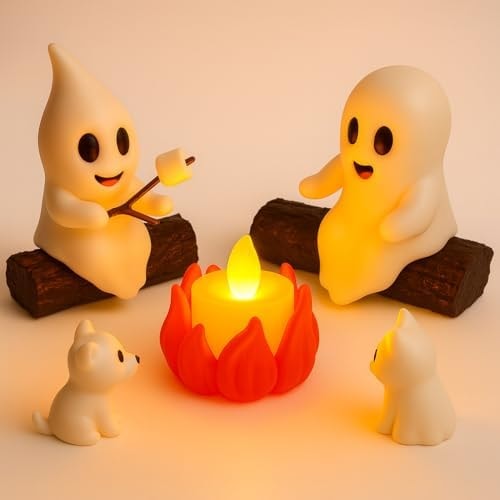 Ghost Campfire Night Light – Glowing LED Halloween Spooky Table Lamp