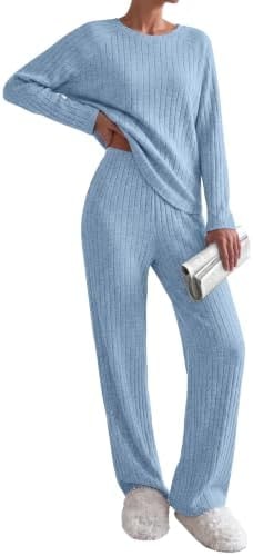 Ekouaer Womens Lounge Sets Long Sleeve Casual Pajama Fall Sleepwear Pockets