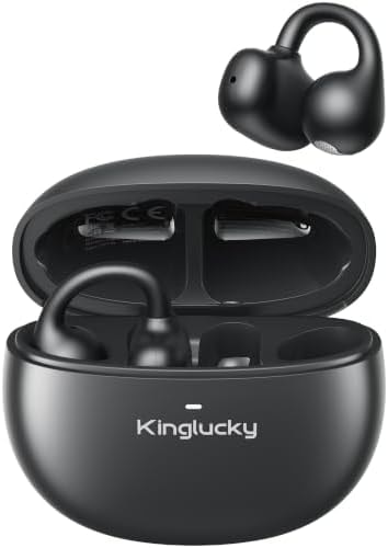 Kinglucky Upgraded Clip-On Earbuds Comfortable fit & Crystal-Clear Sound, 40H Playtime Open Ear Buds Bluetooth 5.4 Wireless Headphones for Women Ideal for Small Ears,Sports,Workouts,Glasses Black