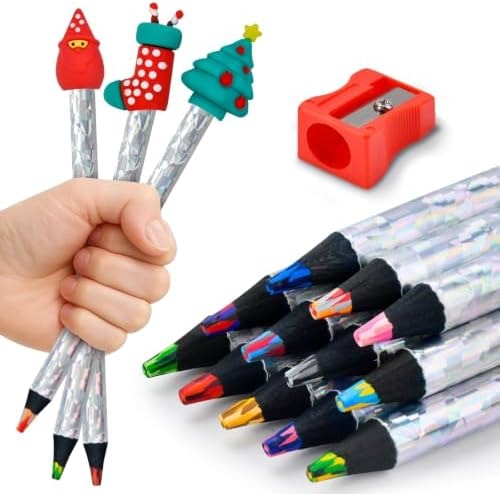 FilmHOO 12 Rainbow Colored Pencils,Stocking Stuffers for Kids 4-12 Year Old