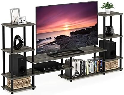 Furinno Turn-N-Tube TV Stand, Wide Open Frame Entertainment Center with Shelf, TV Console with Tall Side Storage for TV up to 48 Inch, for Living Room, Bedroom, French Oak