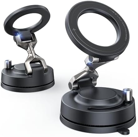 Meifigno for Magsafe Car Mount, [Metal Alloy Arm] Strongest Vacuum Suction & Magnetic Phone Holders for Your Car, Adjustable Car Phone Mount, Car Accessories for iPhone 17 16 15 14 13 12& Android