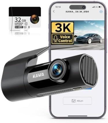 KAWA 3K Dash Cam Front, 360°Rotation, Voice Control, Wi-Fi Dashcam for Cars