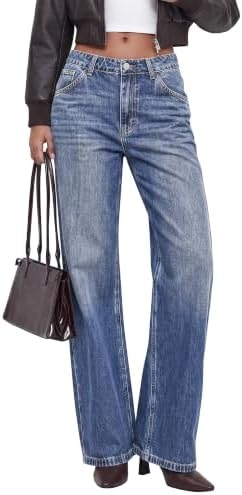 BTFBM Women High Waisted Casual Wide Leg Jeans Trendy Stretchy Denim Pants
