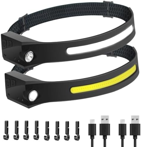 WEDNBR The Ultimate Hands-Free Headlamp 2-Pack: 230° Beam & Motion Sensor - Rechargeable, Weatherproof, 2-Light Source for Adults & Kids