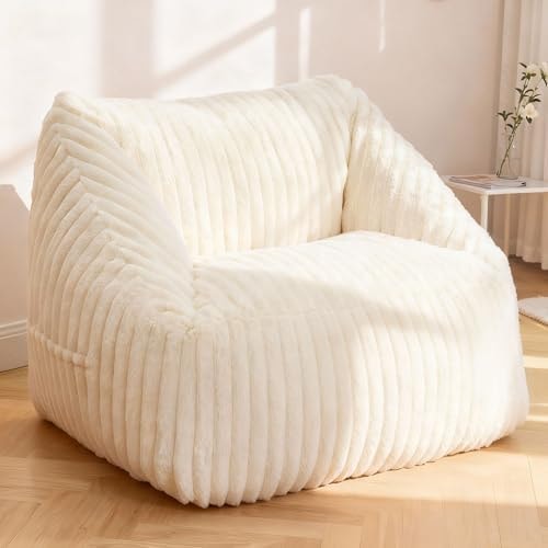 HABUTWAY Bean Bag Chair, Giant Bean Bag Chairs for Adults and Kids, Bean Bag Sofa, Lazy Floor Sofa, Faux Fur Beanbag Chair with Armrests for Living Room Bedroom (Beige)