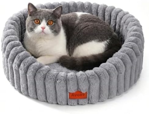Avont Cat Bed for Indoor Cats, Fluffy Washable with Raised Rim
