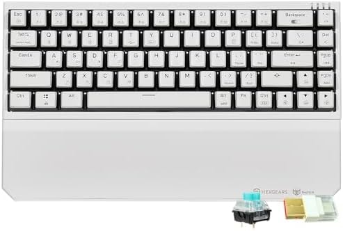 Hexgears X1 Pro Wireless Mechanica Keyboard, Tri-Mode Bluetooth/2.4G/USB-C, Hot-Swappable Clicky Switch Gaming Keyboard, Mini Compact White Backlit Keyboards with Wrist Rest - White